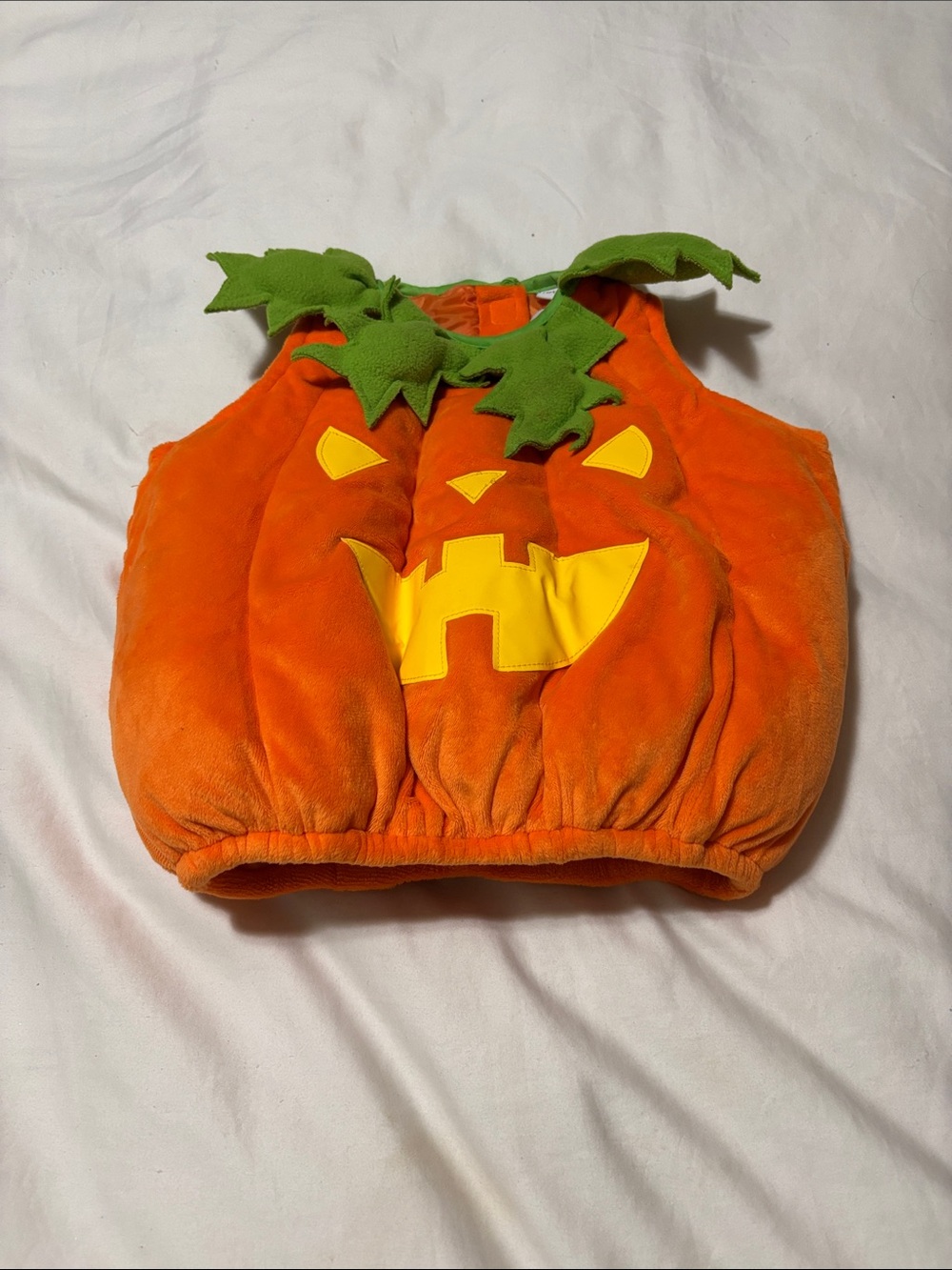 Kids Orange Pumpkin Costume Vest with Green Leaf Collar